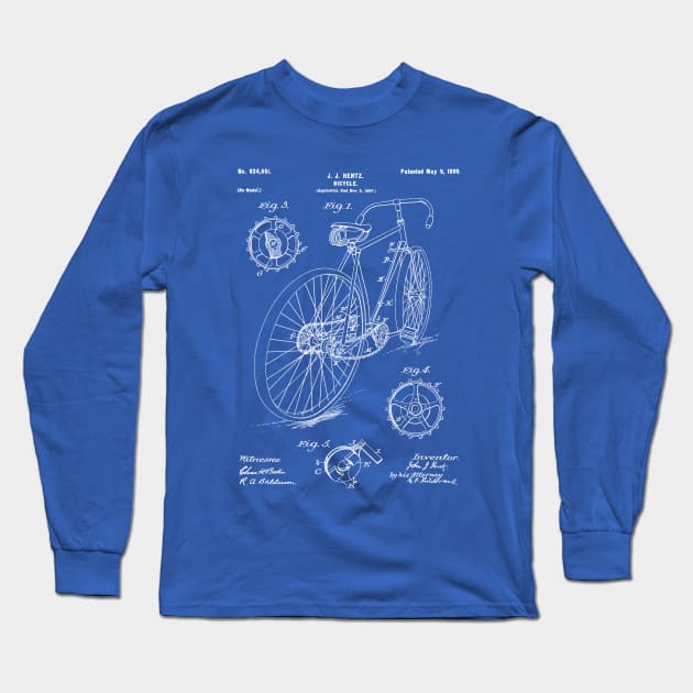 Bicycle Patent - Cycling Art - Blueprint Long Sleeve T-Shirt by patentpress